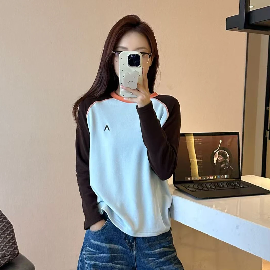 远红外徳绒拼色插肩袖圆领打底衫长袖T恤960