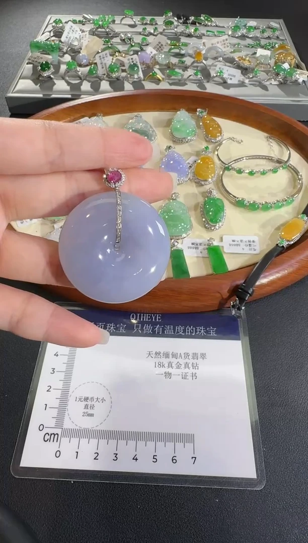 吊坠(不含链)18K金镶嵌翡翠【源头工厂】钻石镶嵌