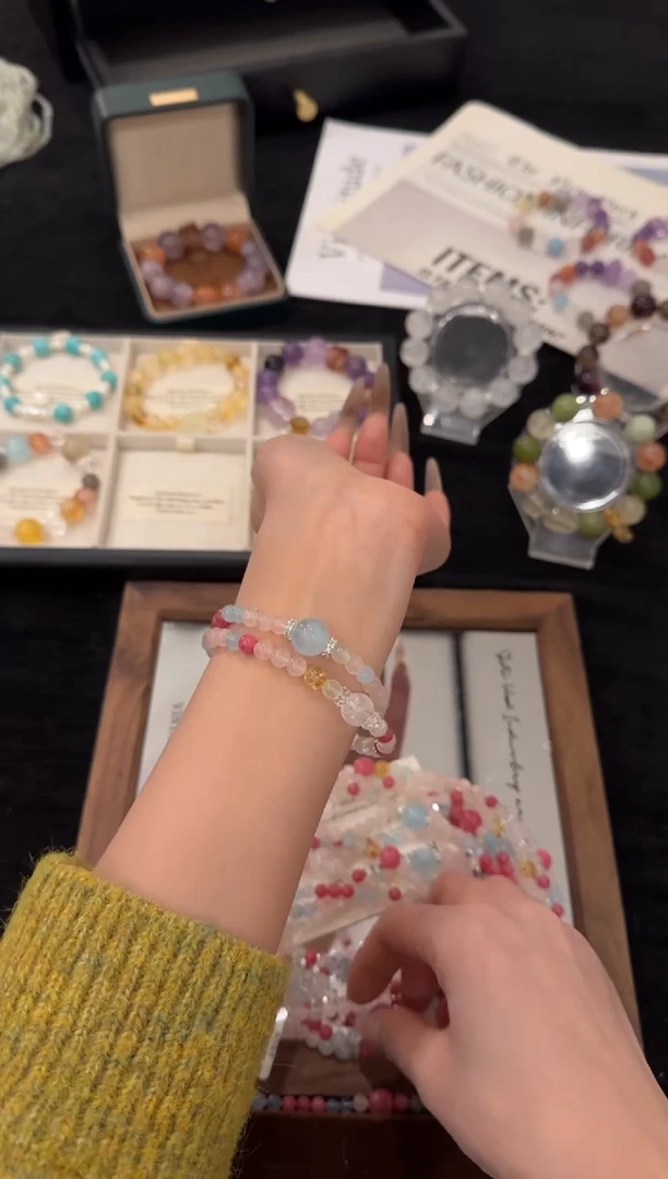 合金手链水晶粉水晶双圈x3389