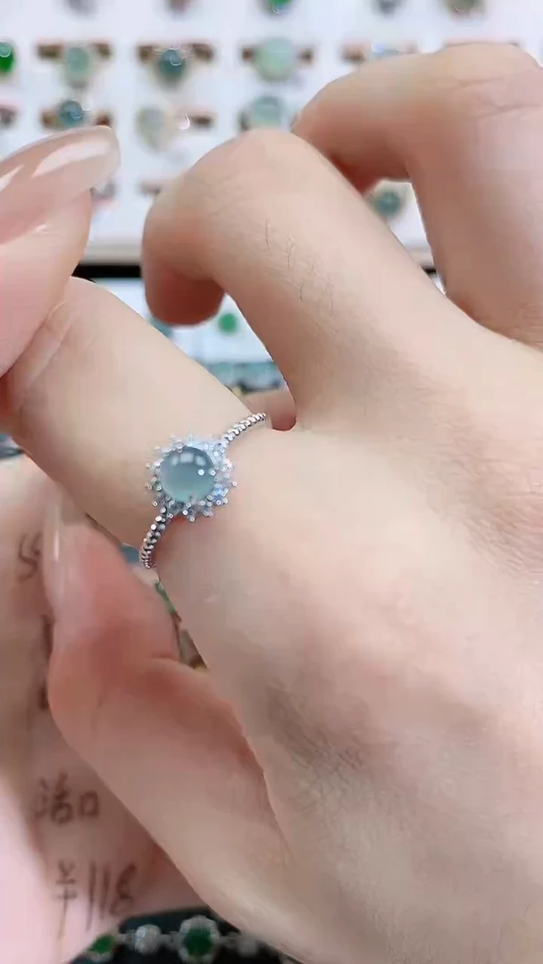 银S925镶嵌戒指翡翠天然翡翠