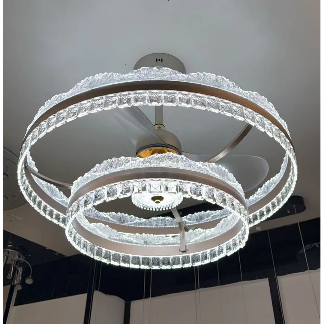 2025新款风扇灯北欧隐形吊扇灯客厅餐厅卧室轻奢水晶灯品装饰