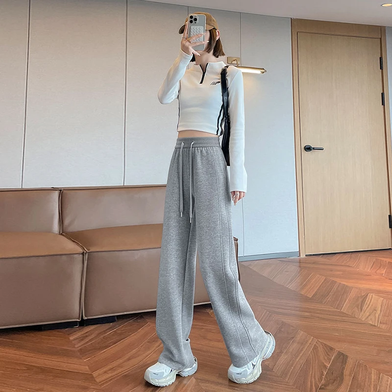 运动阔腿裤女2025秋冬新款加绒加厚高腰lulu神裤宽松休闲窄版卫裤