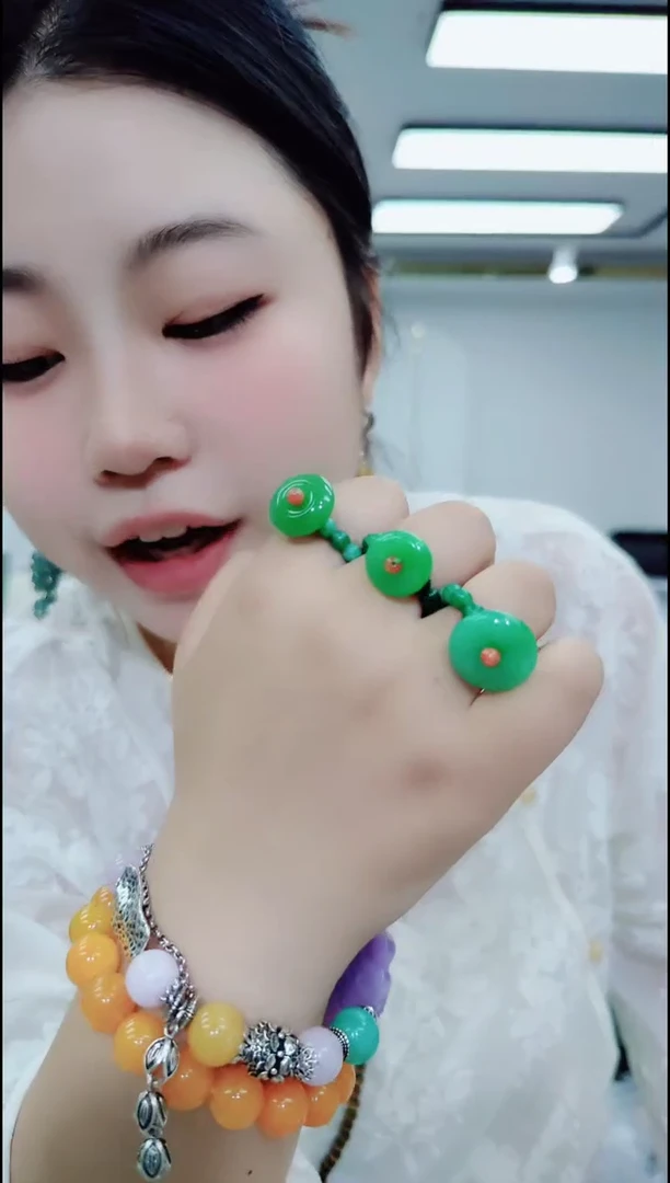 玛瑙/玉髓颈饰合金1432绿戒圈