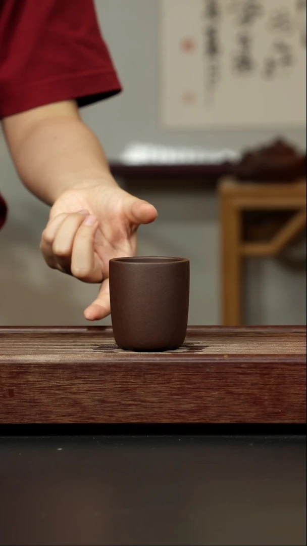 紫砂茶杯紫泥直筒杯