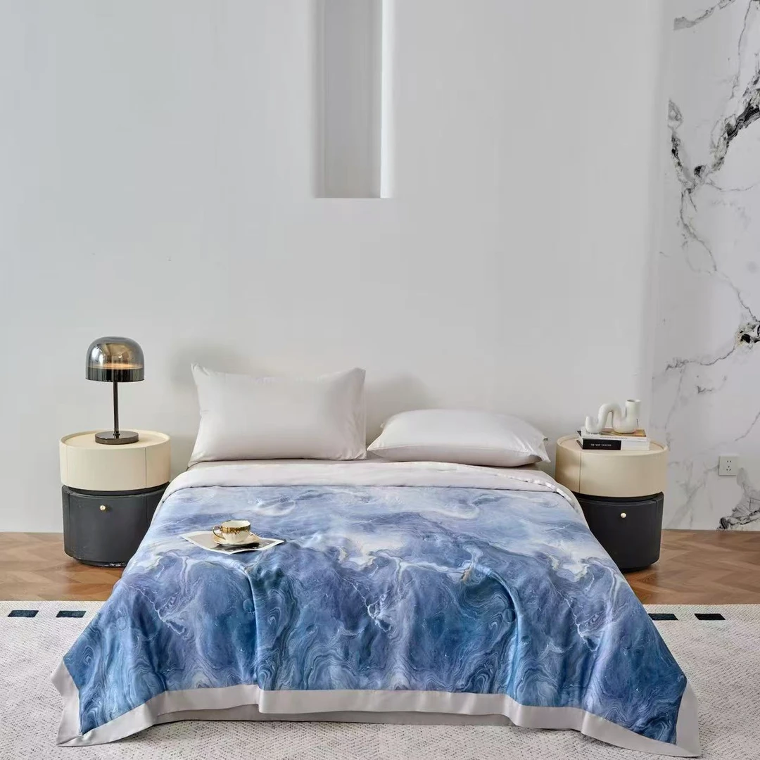 孙大漂亮进口莱赛尔兰精天丝夏被双面冰丝可机洗空调被-大理石