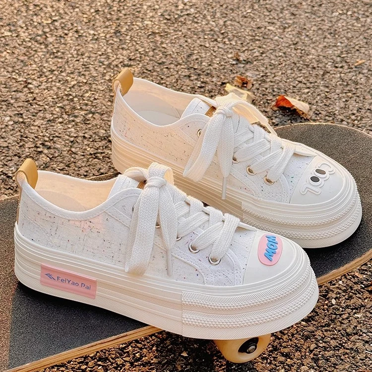 Moleubak夏季厚底帆布鞋女2025新款透气配裙子鞋子休闲百搭板鞋女