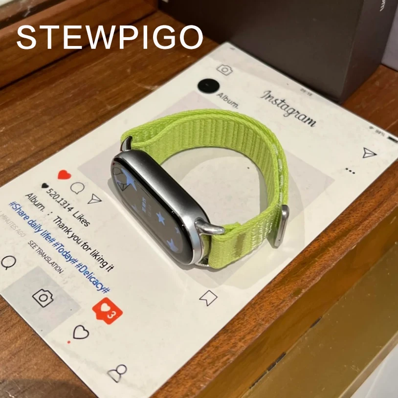 STEWPIGO新款适用手环8/9/10原野山地纹编织魔术贴透气运动表带