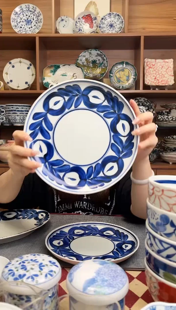 瓷片善山蓝海草 大圆盘（大） 23.5cm