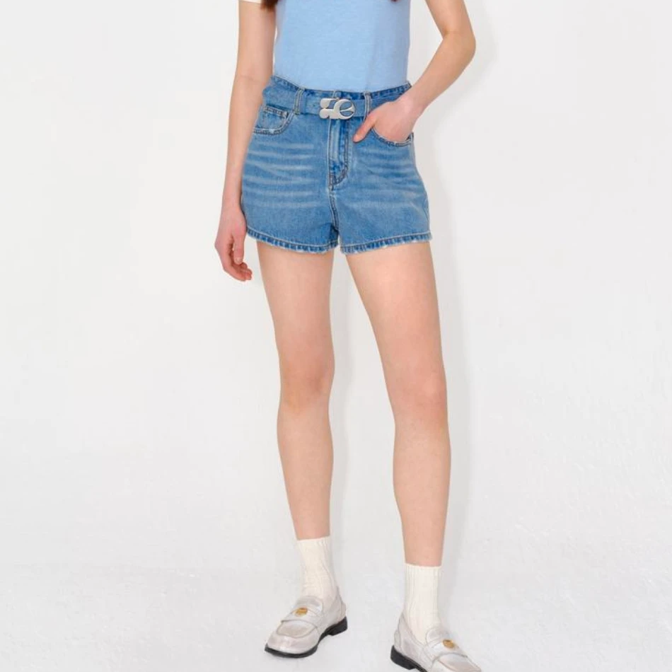 【景致】AVVENN 蓝色腰带牛仔短裤AM31307667