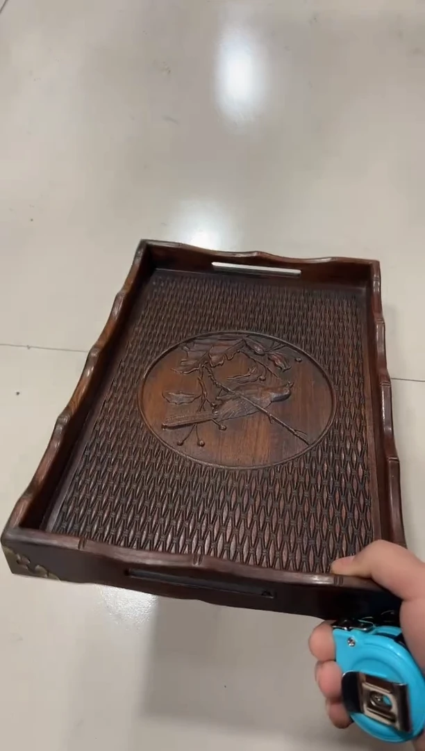 花梨木紧闭纹花鸟茶盘