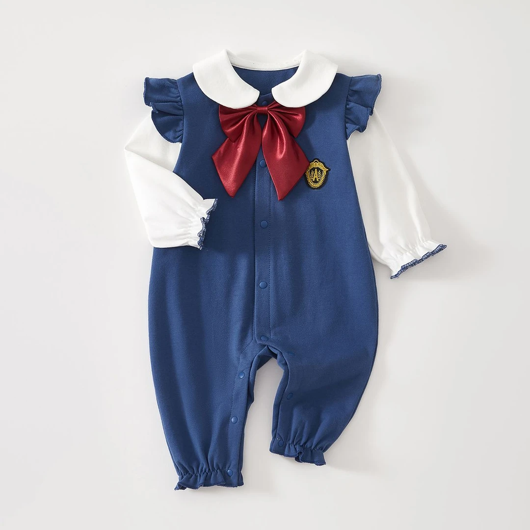 女宝宝春秋A类哈衣婴儿学院风连体衣幼儿新生儿长袖爬服韩版