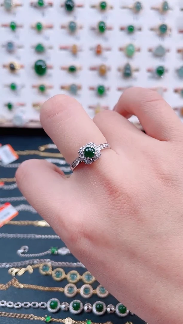 银S925镶嵌戒指翡翠天然翡翠