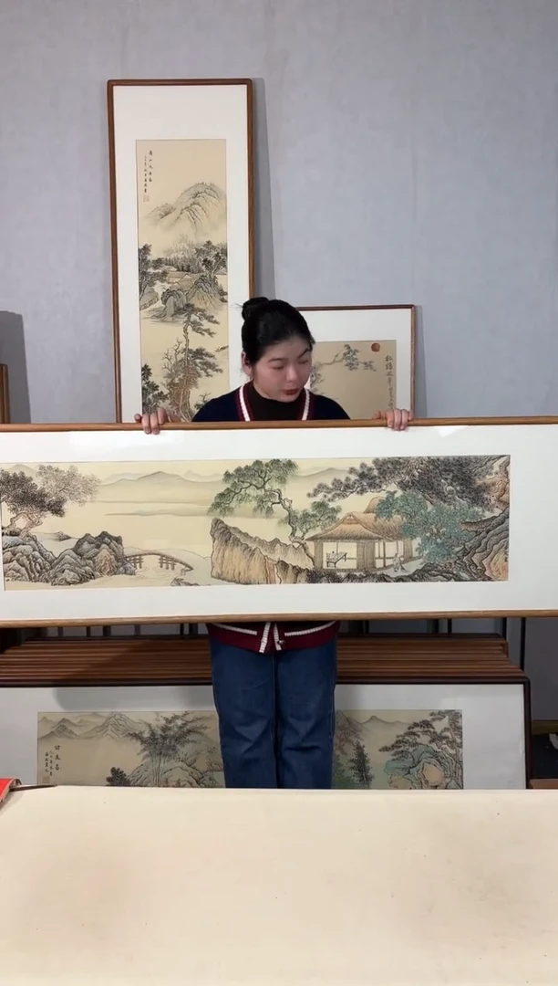 国画手绘*山水*52*172cm带框发货