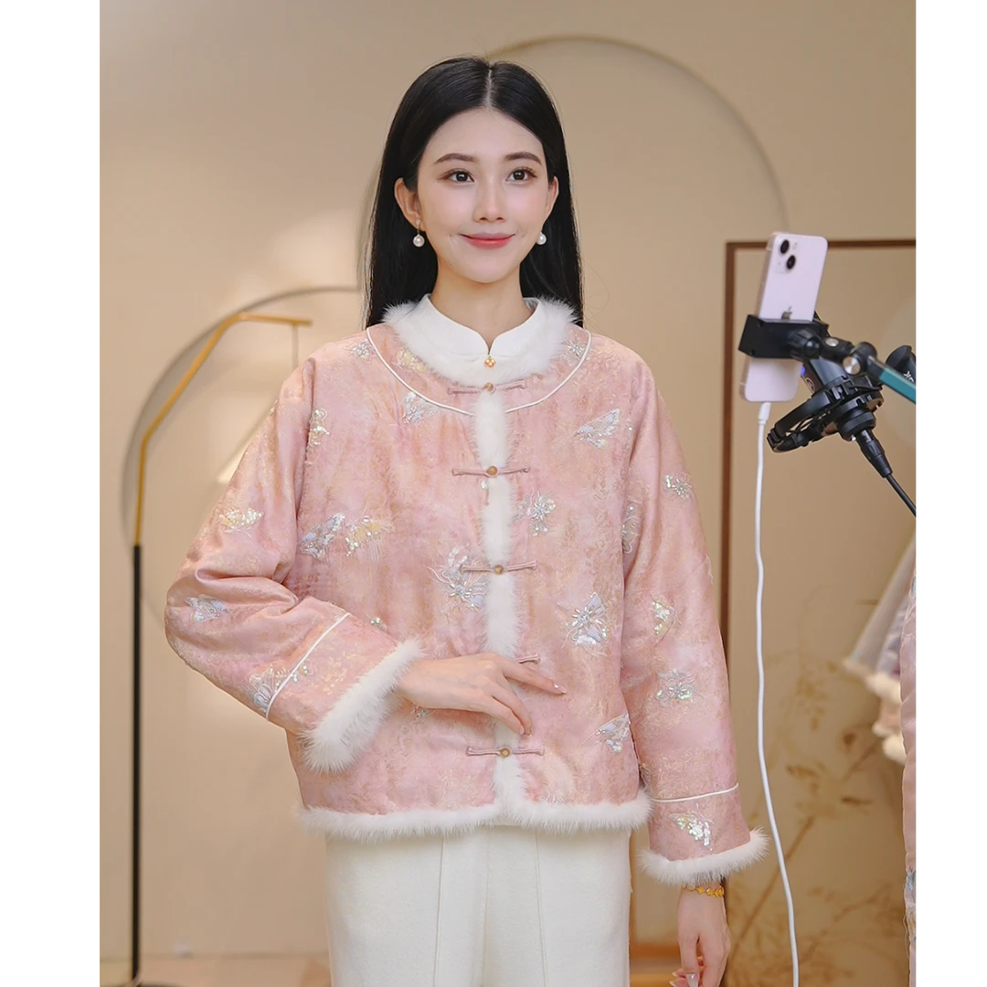 山有色秋冬设计师长袖新中式保暖宽松型单排扣冬季8151