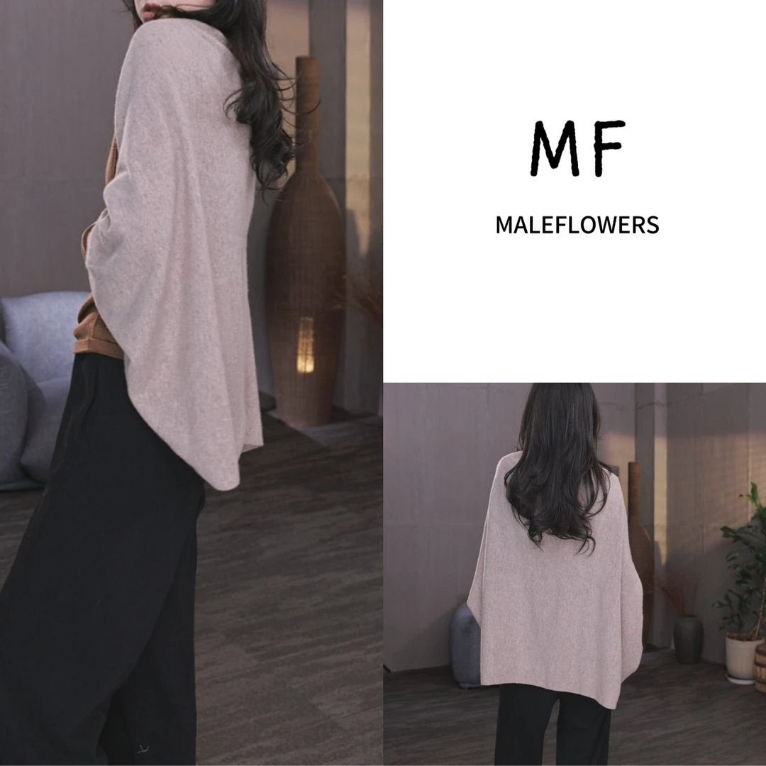 东倪MF 羊毛100无缝一体高端披肩女外搭针织开衫斗篷袖 85C9018