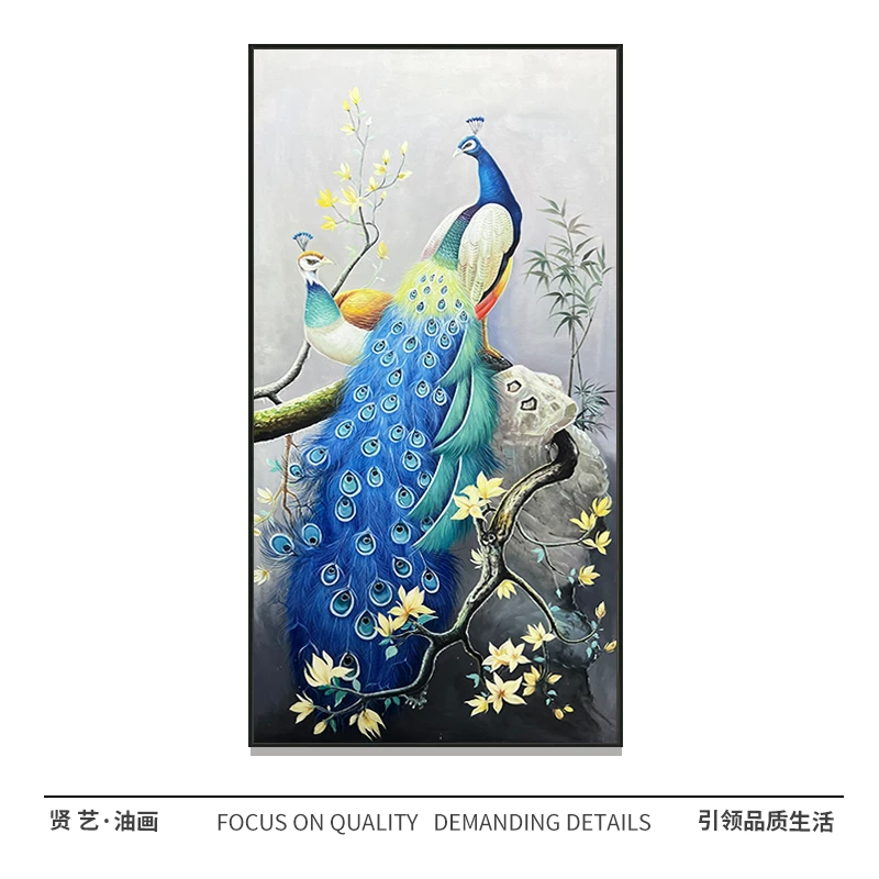 雀之恋80✖️160纯手绘油画中式简约现代厘米餐厅卧室客厅设