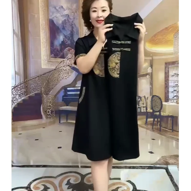 2025气质时尚新中式连衣裙百搭气质纯黑高级中式连衣裙DJ30401