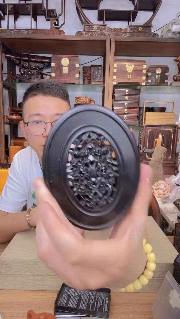 乌木类书架722紫光檀镂空椭圆底座