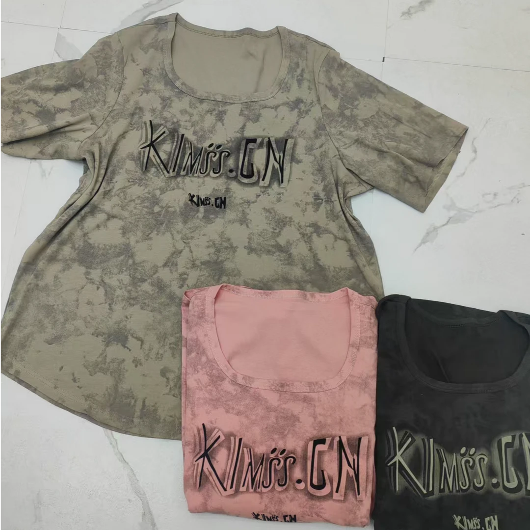 大码韩版时尚女扎染短袖T桖1062