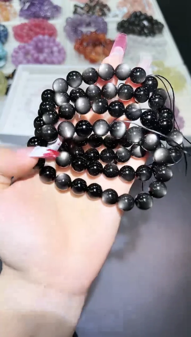 【闪购商品】黑曜岩手串未镶嵌38f多样性发其一/1条10mm默认微瑕