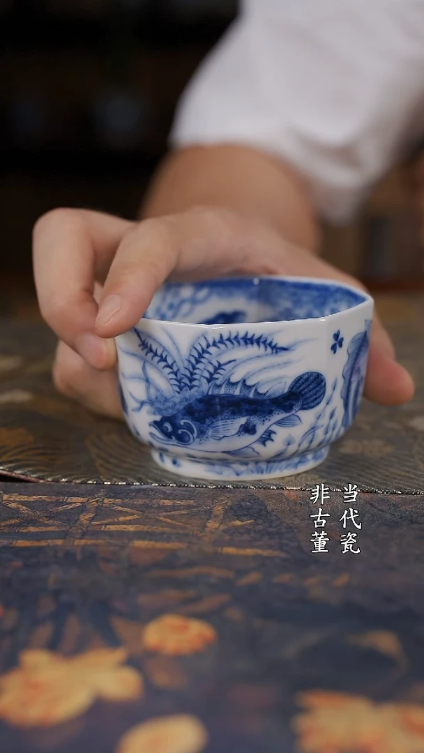 望月怀古满绘鱼藻高八方杯