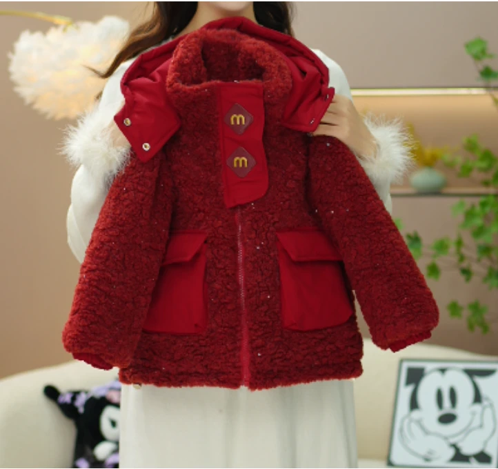 【七尚】女童冬款加绒加厚棉袄洋气女宝时尚韩版厚外套D019