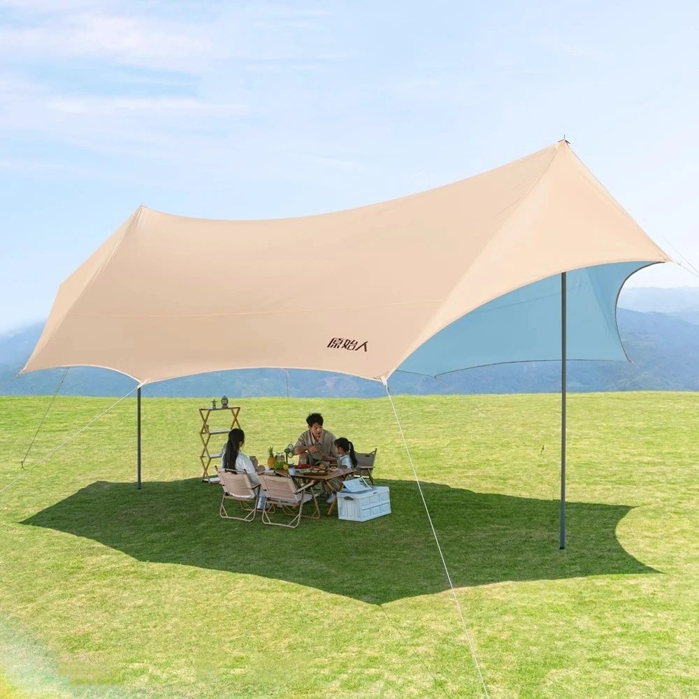 原始人彩胶天幕帐篷户外露营野营防雨防晒凉棚遮阳棚黑胶免搭建