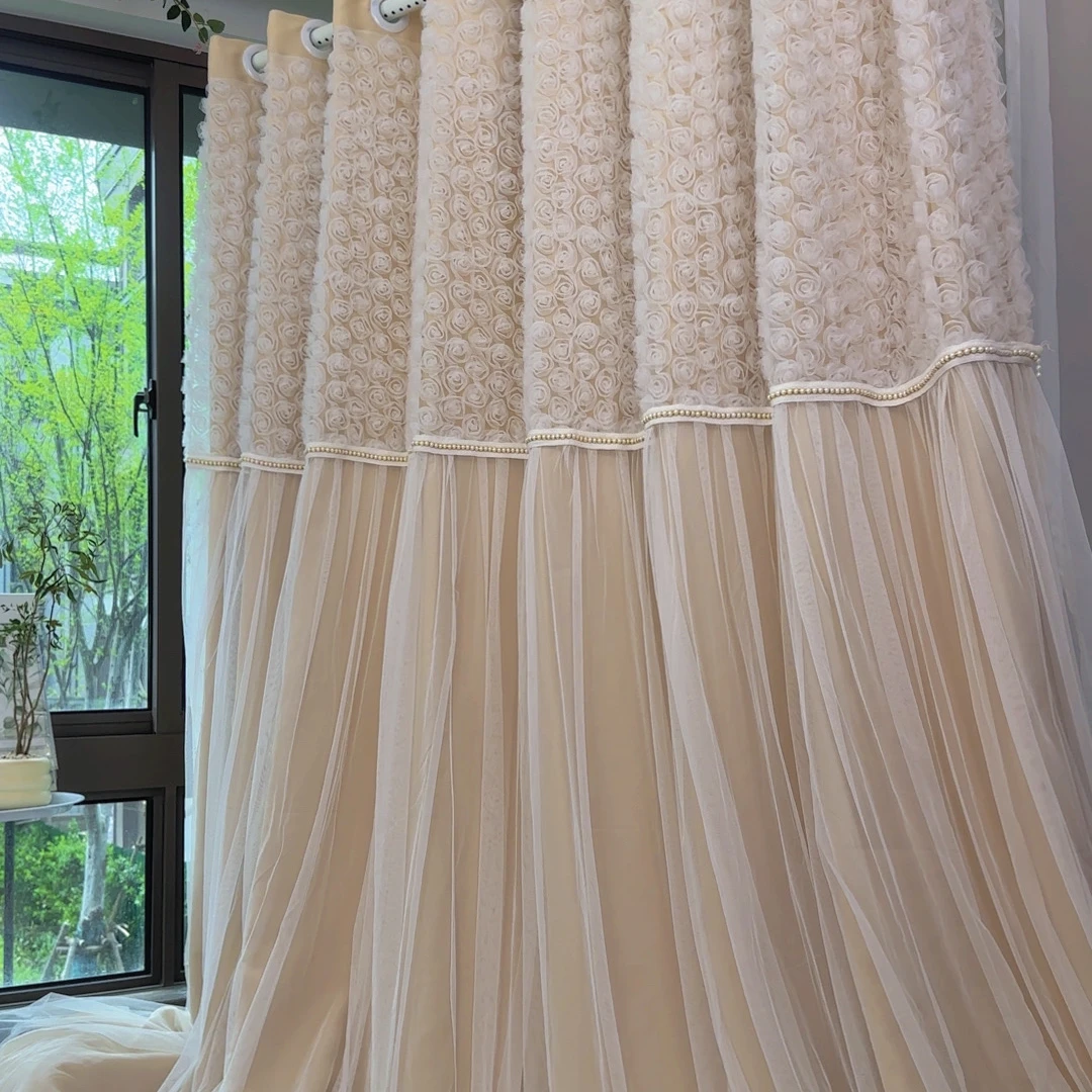 【帘梦】玫瑰花园珠珠花边窗帘客厅阳台卧室遮光法式美式欧式