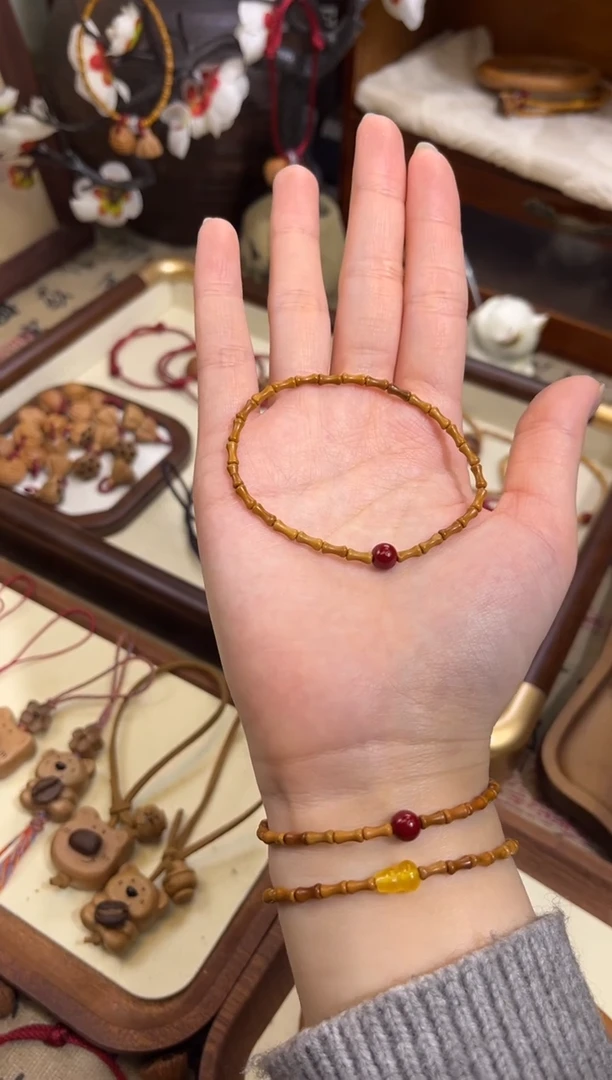 手串桃核【桃缘行】竹节「红色莎莎」桃木桃核辟、挡、驱、护 备注手围