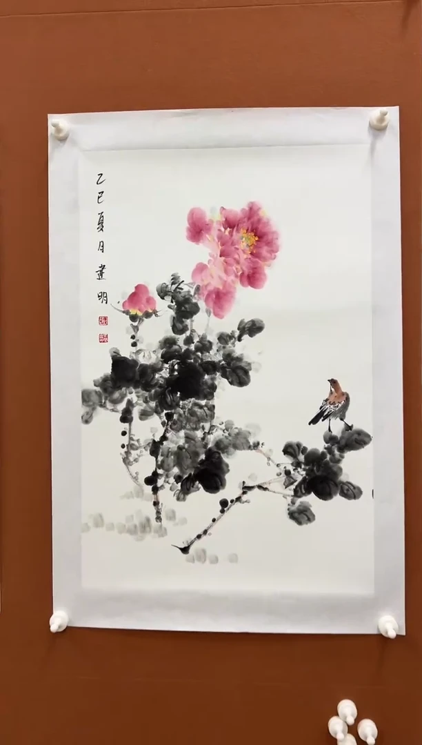 国画童建明四尺三开花鸟