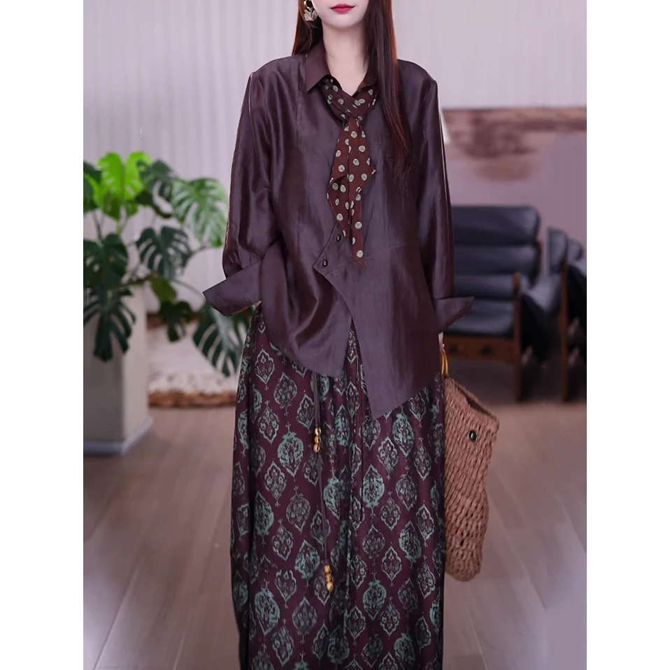 新中式时尚套装女25秋季新款设计感气质显瘦显瘦长袖衬衫+半身裙