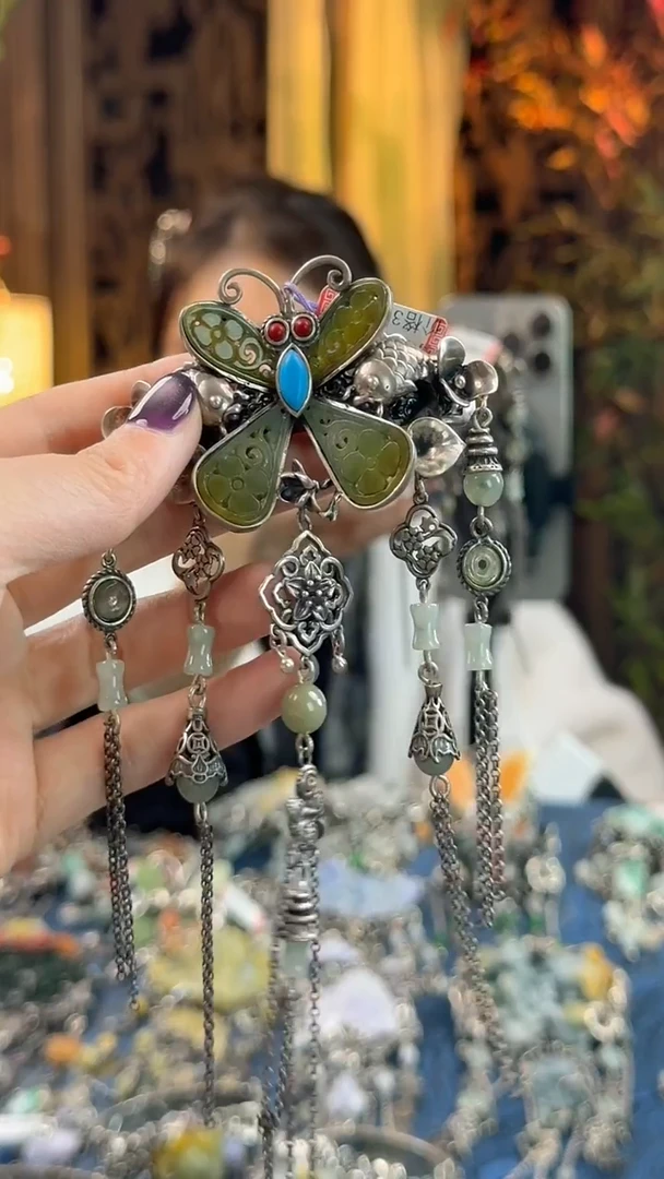 项圈银S925镶嵌翡翠发夹吊坠