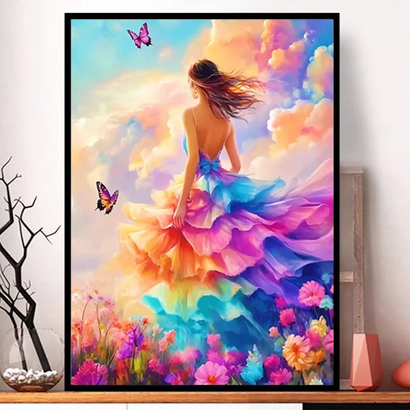 摇曳生姿蝴蝶女孩十字绣2025新款绣客厅餐厅竖版玄关卧室房间卡通