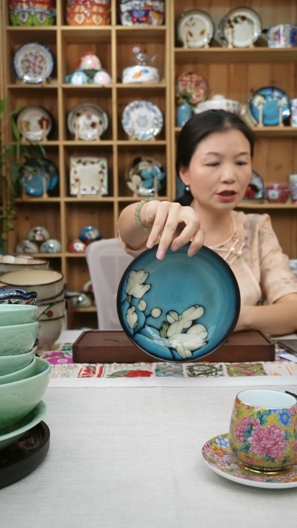 瓷片心*小可高温陶瓷小深盘4只