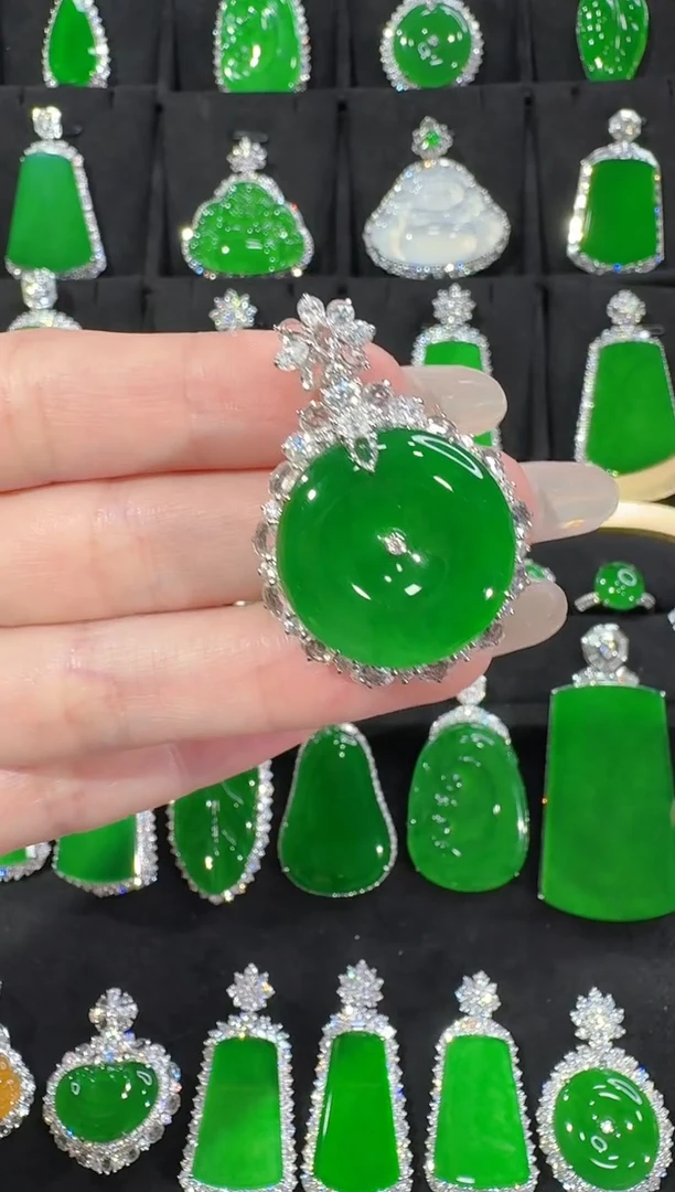 颈饰18K金镶嵌翡翠平安扣天然A货翡翠72h鉴赏期