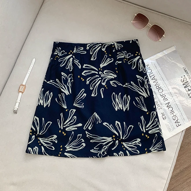 【南油子宸】复古水墨印花半身裙时尚气质高腰显瘦A字短裙 800966