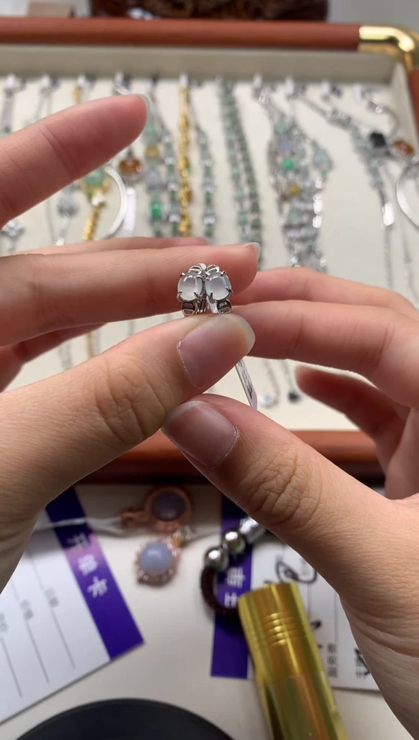 银S925镶嵌戒指翡翠耳饰14