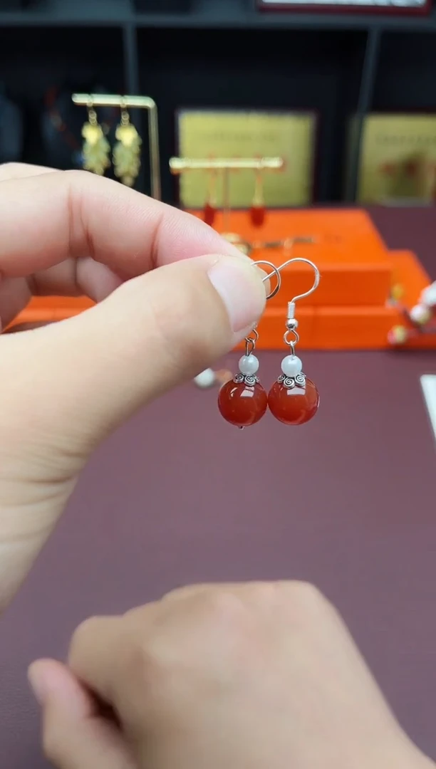 玛瑙/玉髓耳饰银S925镶嵌303000