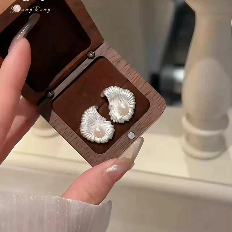 合金耳饰 扇形耳环2025新款高级感轻奢独特气质不规则哑光耳饰