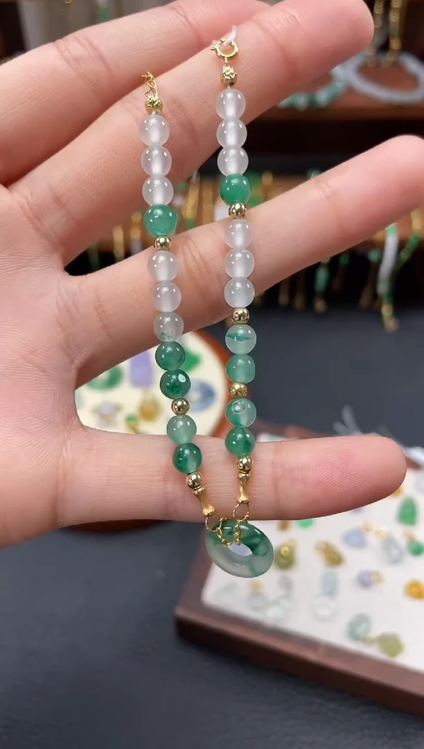 【闪购商品】石英质玉套链18K金镶嵌一个  JK628