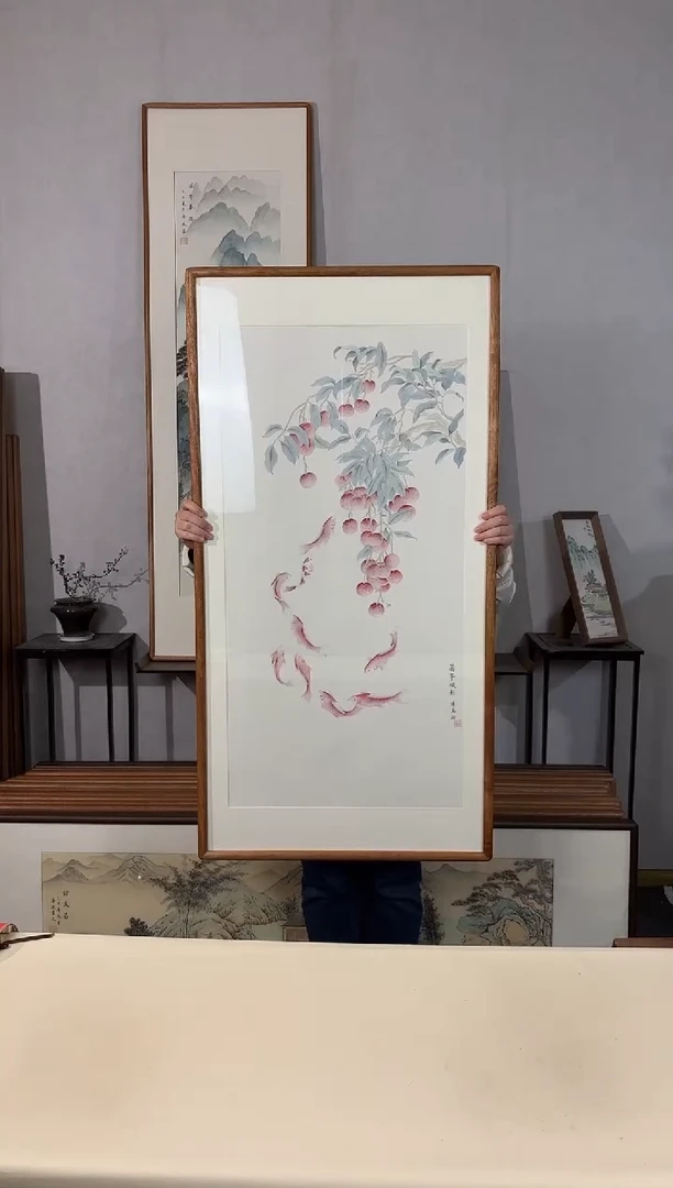 国画手绘*万事顺利*62*122cm带框发货