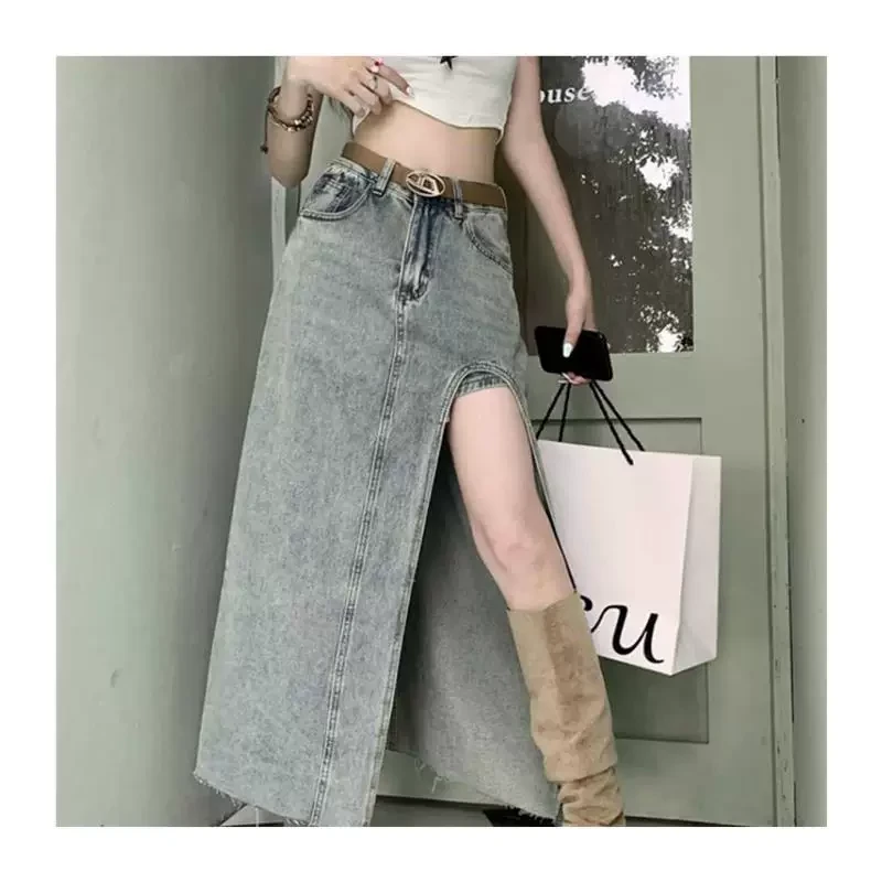 辣妹潮流侧开叉半身牛仔裙