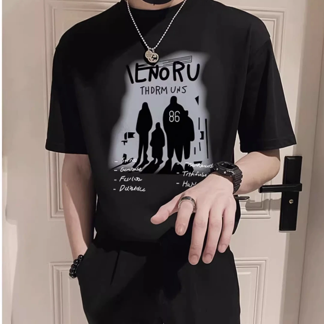 殿若高级感短袖t恤男潮牌夏季印花上衣ins痞帅半截袖休闲轻奢半袖