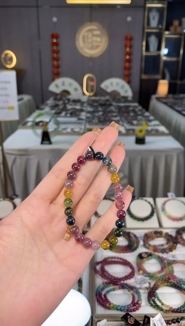 未镶嵌老矿碧玺彩虹单圈手串7mm+碧玺dan多样性发货一条