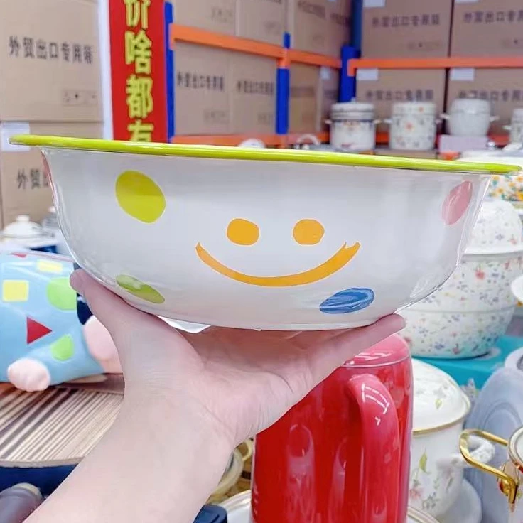 28CM笑脸搪瓷盆加厚吃面盆沙拉盆饭盆打蛋盆釉下彩耐高温