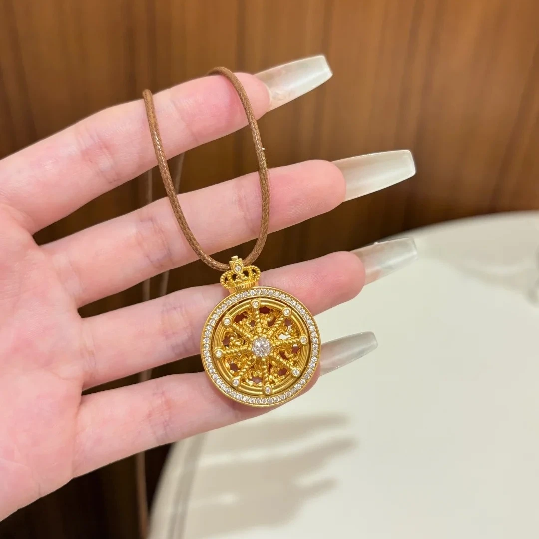 足金999旋转幸运马车黄金吊坠转动圆盘罗盘挂坠水贝按克生日送礼