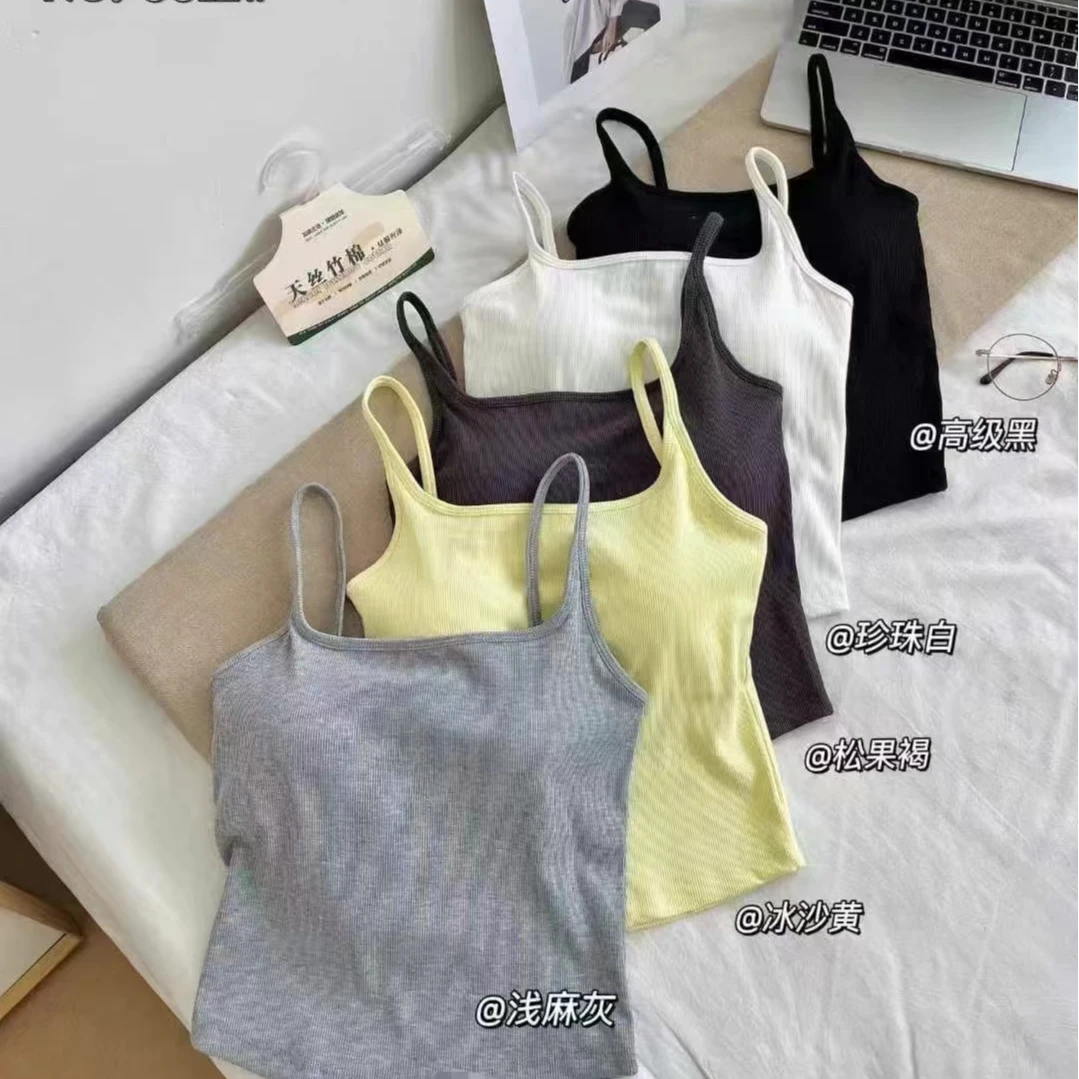 源头工厂春夏天丝竹棉性感露背固定杯大U背心吊带