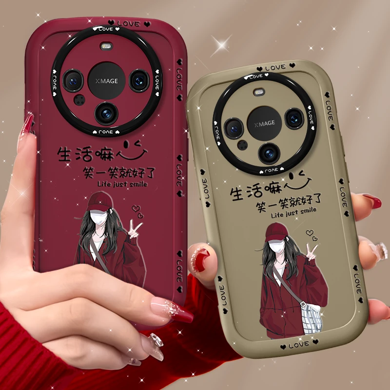 适用华为mate60pro手机壳笑一笑女孩泡芙壳硅胶软壳防摔保护套
