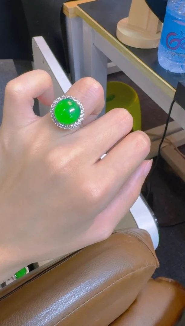 翡翠戒指银S925镶嵌天然A货翡翠