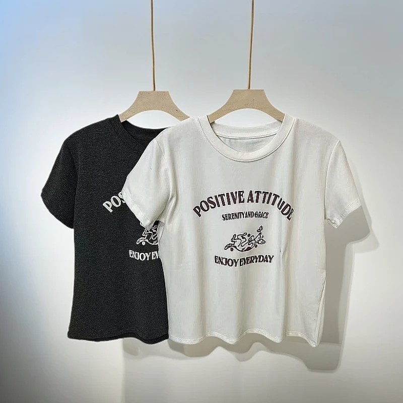 991字母T恤女款显瘦时尚百搭圆领简约显瘦字母T恤